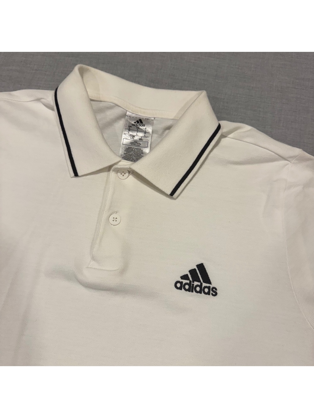 Adidas Men's White Polo Shirt with Black Trim - Size Large